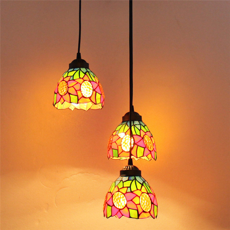 FUMAT Tiffany Style Stained Glass Pendant Light - Sunflower Baroque Design