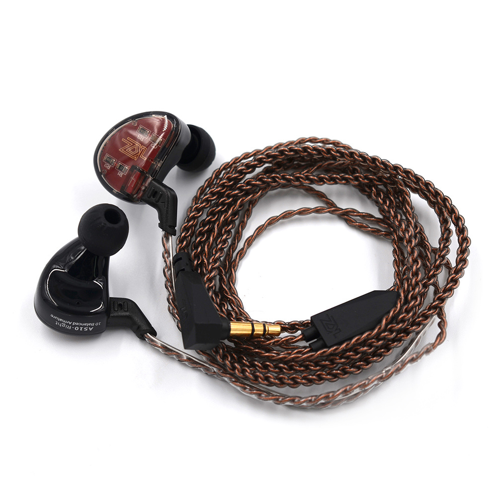 KZ AS10 5BA HiFi Stereo Earphone In-ear Earbuds with 0.75mm 2 Pin Cable - Black WITH MIC