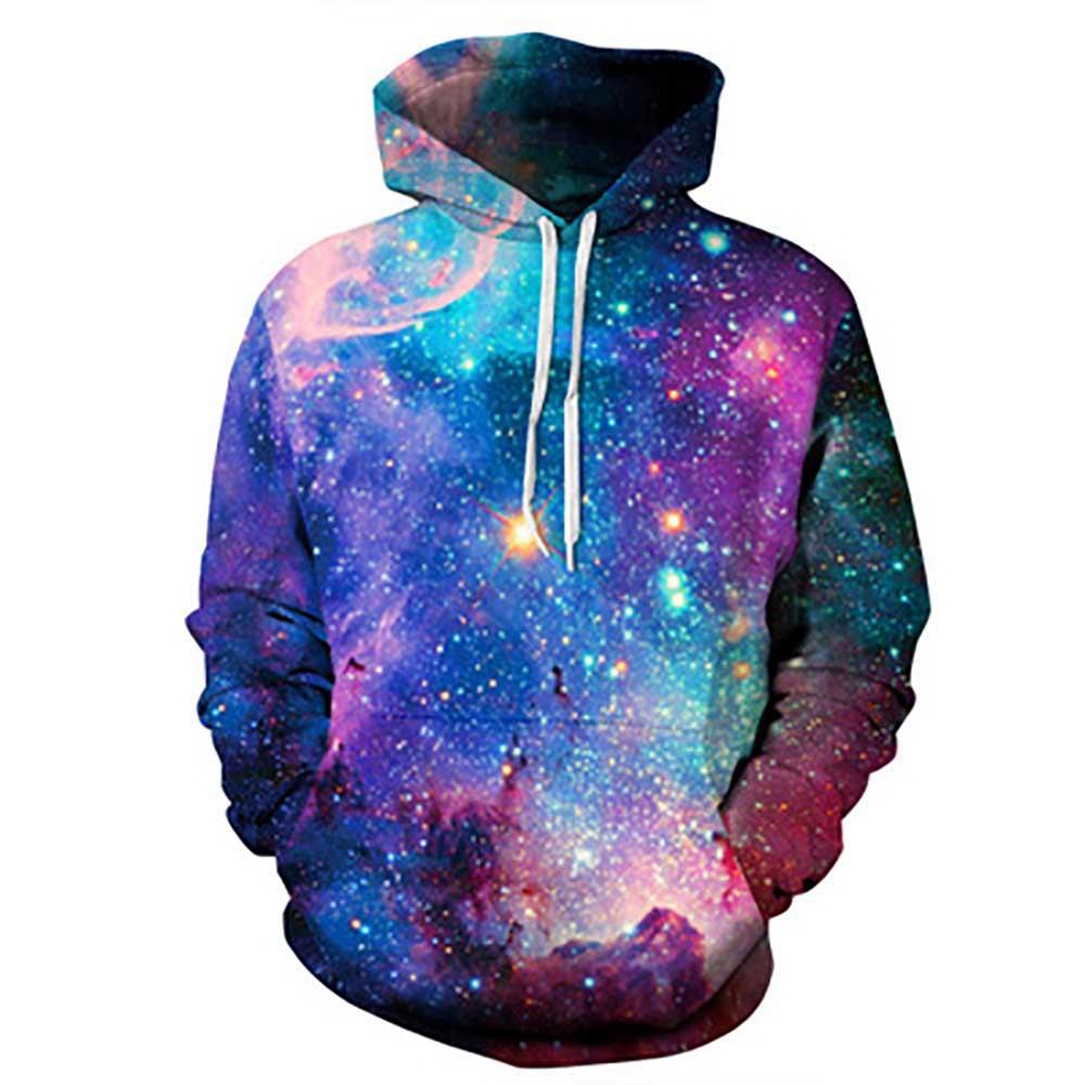 3D Digital Printed Starry Sky Pattern Unisex Long Sleeve Pullover Hoodie Sweatshirt Size S - Multi-color