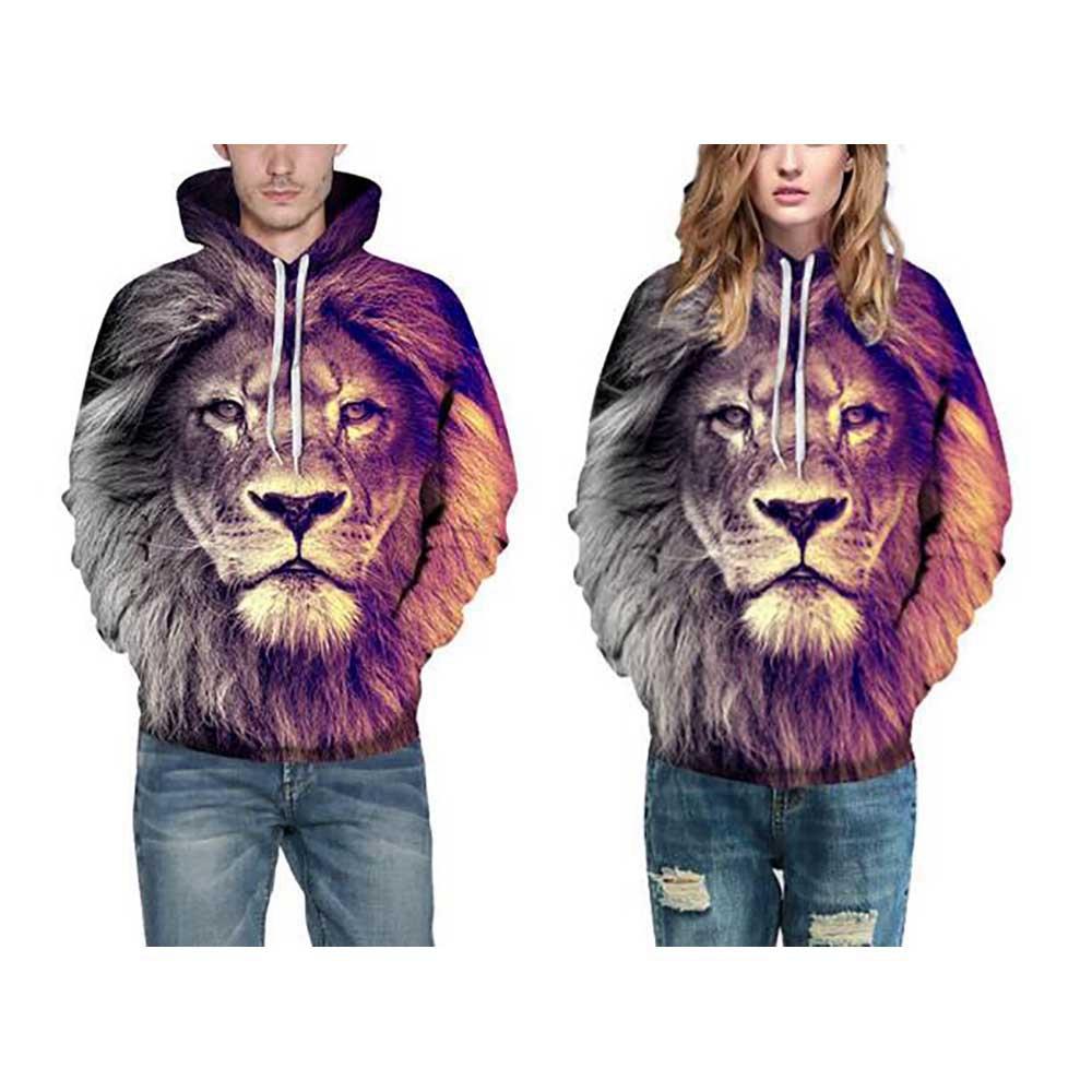 Unisex Fashion Lion Printed Pullover Hoodie Sweatshirt Size 4XL - Multi-color