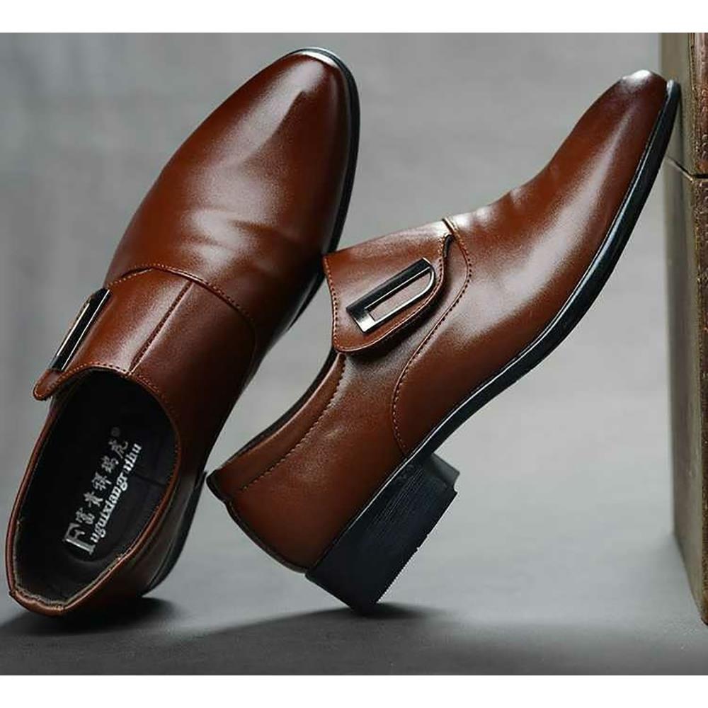 XA008 Men Fashion Business Casual PU Leather Shoes EU43 - Brown