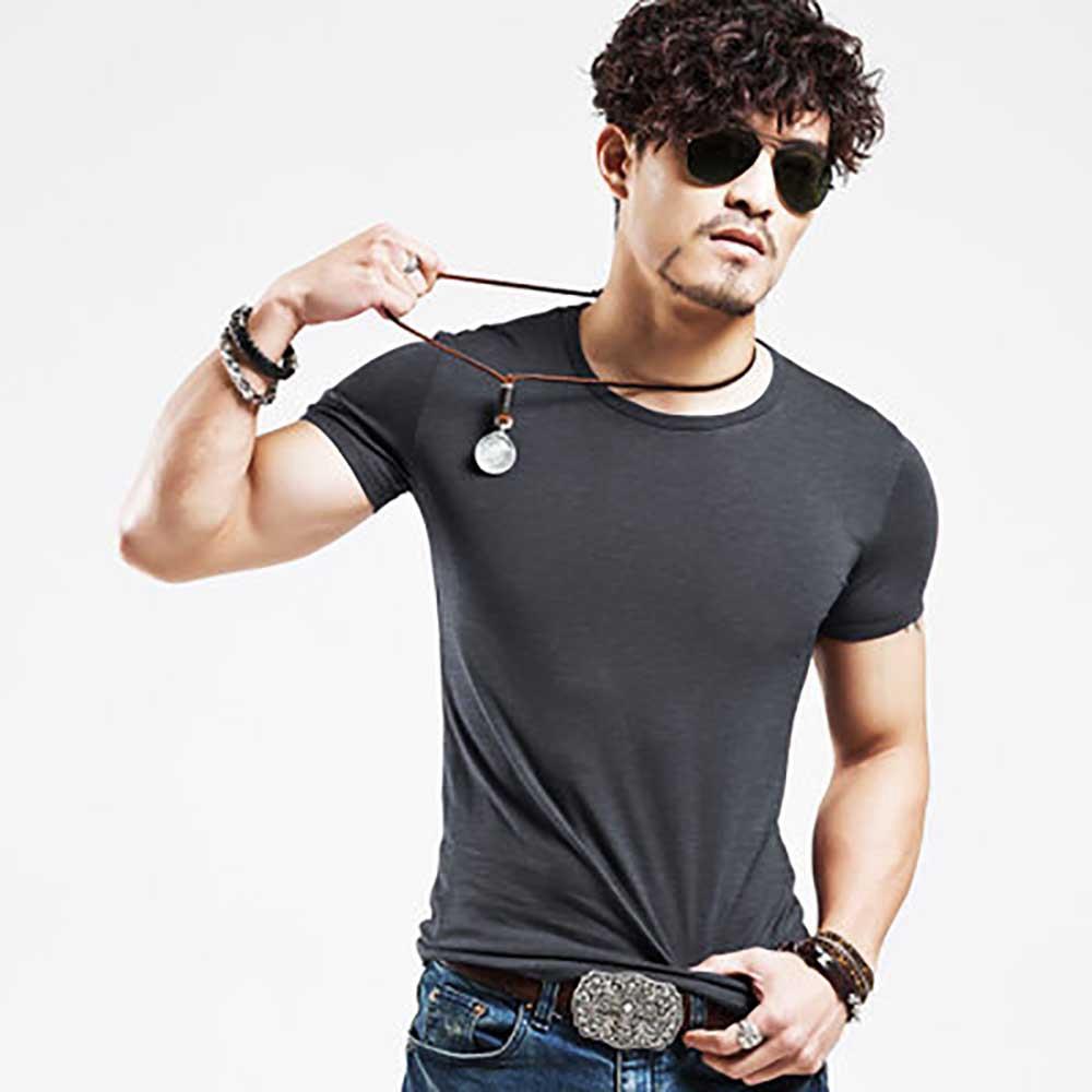 Men Solid Color Casual T-shirt Cotton Crewneck Short Sleeve Size 5XL - Dark Gray