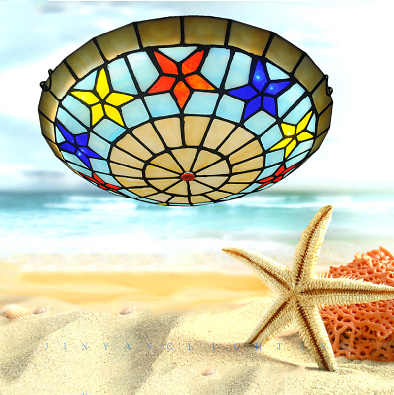 FUMAT Mediterranean Tiffany Style Ceiling Light - Colorful Star Design Size 40CM