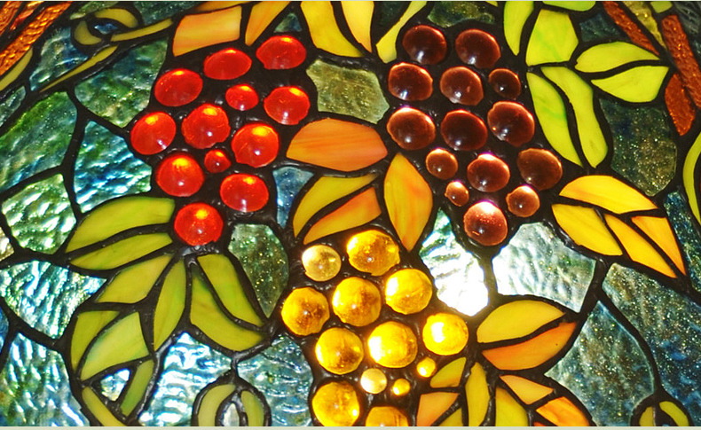 FUMAT 17" Tiffany Style Stained Glass Pendant Light - Romantic Grape Design