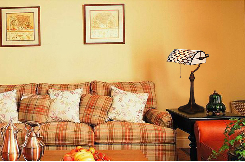 FUMAT Tiffany Style Stained Glass Table Lamp - Romantic Bead Curtain Bank Light Design