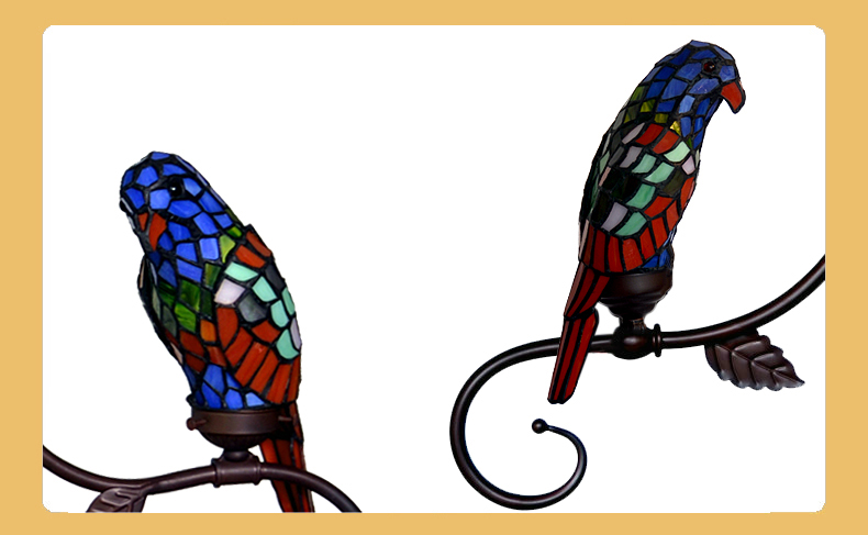 FUMAT Tiffany Style Stained Glass Handcrafted Pendant Light - Creative Green Parrot Hanging Lamp