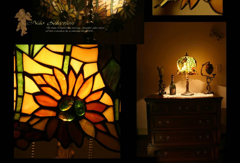 FUMAT Tiffany Style Stained Glass Handcrafted Table Lamp - Romantic Sunflower Design