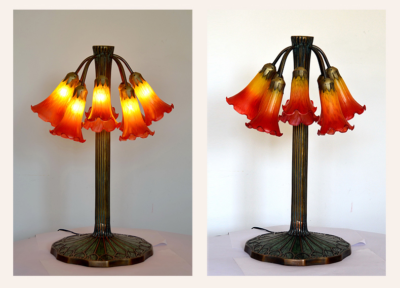 FUMAT Tiffany Style Stained Glass Handcrafted Table Lamp - Romantic Lotus Design