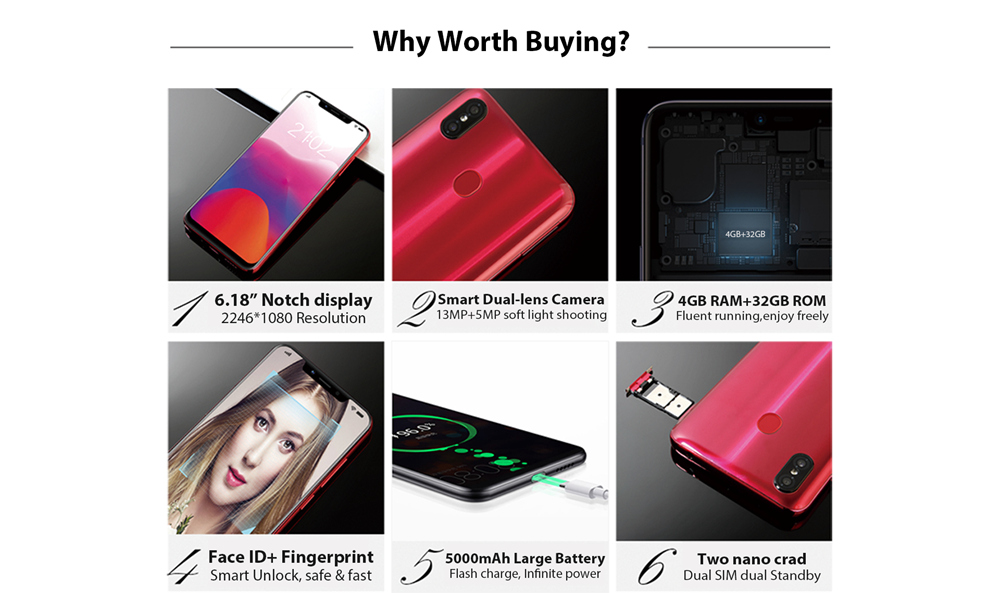 Meiigoo S9 6.18 Inch 4G LTE Smartphone MTK6750T 4GB 32GB 13.0MP + 2.0MP Dual Rear Cameras Android 8.1 Face ID Type-C Fast Charge - Twilight