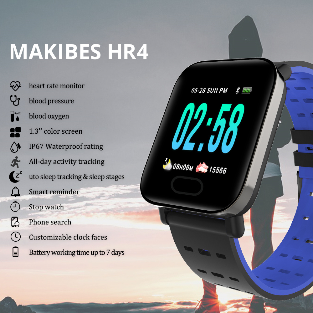 Makibes HR4 Smartwatch 1.3 Inch TFT Screen Fitness Tracker Blood Pressure Heart Rate Monitor IP67 Waterproof - Black