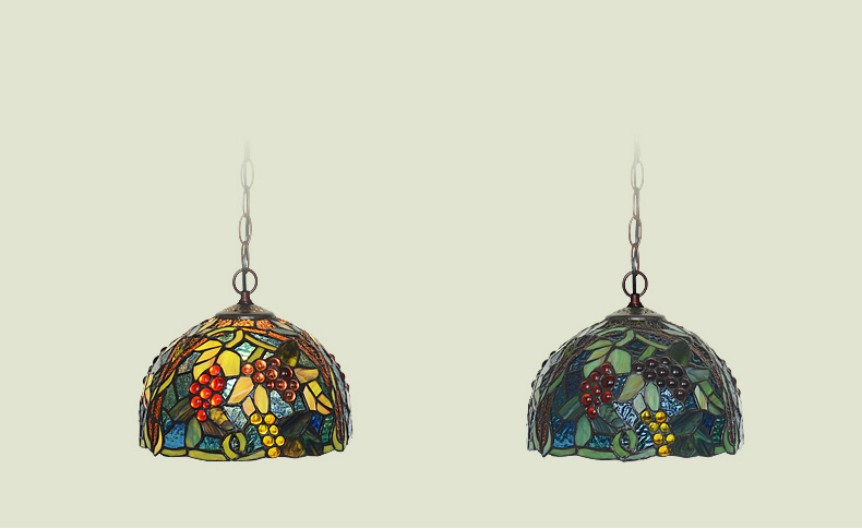 FUMAT 17" Tiffany Style Stained Glass Pendant Light - Romantic Grape Design
