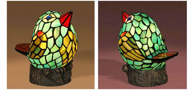 FUMAT Tiffany Style Stained Glass Handcrafted Table Lamp - Creative Colorful Angry Bird Design