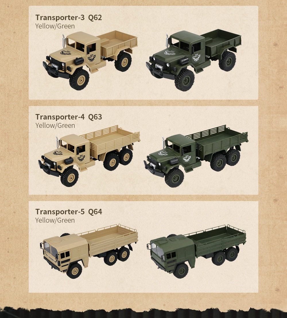 JJRC Q63 Transporter-4 2.4G 1:16 6WD Brushed Off-road RC Car Military Truck RTR - Khaki