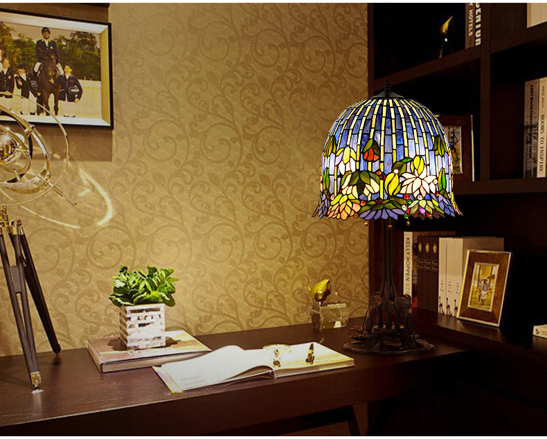 FUMAT 18 Inches Tiffany Style Stained Glass Metal Iron Base Handcrafted Floor Lamp - Romantic Lotus Moonlight Design