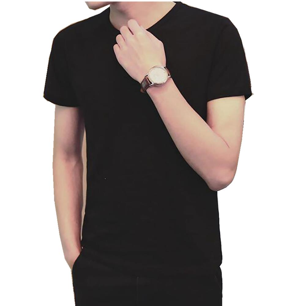 Men's Basic Round Neck Short Sleeve T-shirt (Personality Tee Cultivating Size M) - Black