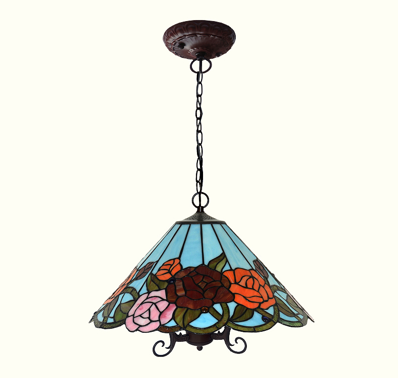 FUMAT Tiffany Style Stained Glass Pendant Light - Romantic Rose Love Design