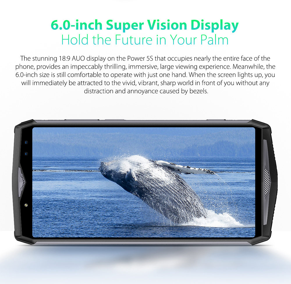 Ulefone Power 5S 6.21 Inch 4G LTE Smartphone MT6763 6GB 64GB 21.0MP+5.0MP Dual Rear Cameras Android 8.1 Type-C Face ID - Black