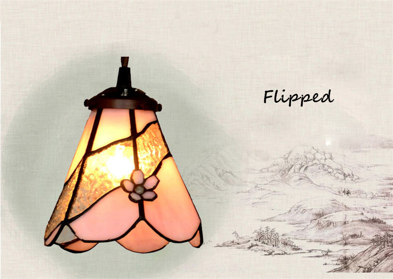 FUMAT Tiffany Style Stained Glass Pendant Lights - Pink Flower Glass Design