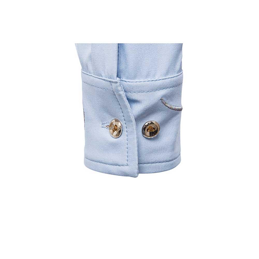 Men's Fashion Casual Long Sleeve Shirt Slim Fit Special Buttons Cotton Size S - Light Blue