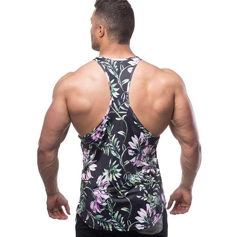 Men Sports Fitness Breathable Slim Vest Size M - Flower