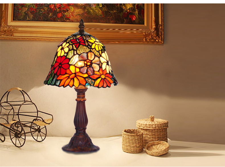 FUMAT 8" Tiffany Style Stained Glass Table Lamp - Romantic Flower Design