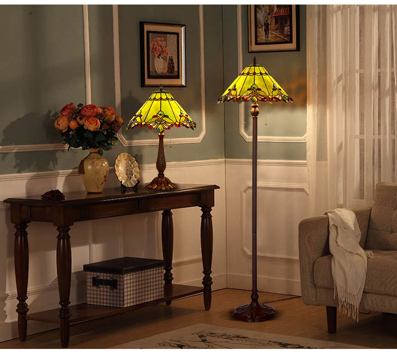 FUMAT 17 Inch Tiffany Style Stained Glass Handcrafted Floor Lamp - Warm White
