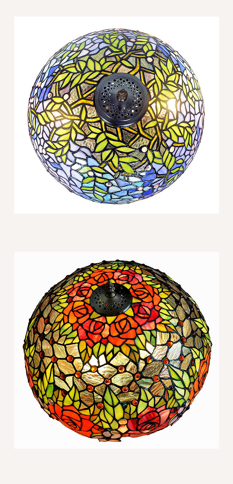 FUMAT Tiffany Style Stained Glass Handcrafted Table Lamp - Copper Antique Saintess Two-tone Rose Design