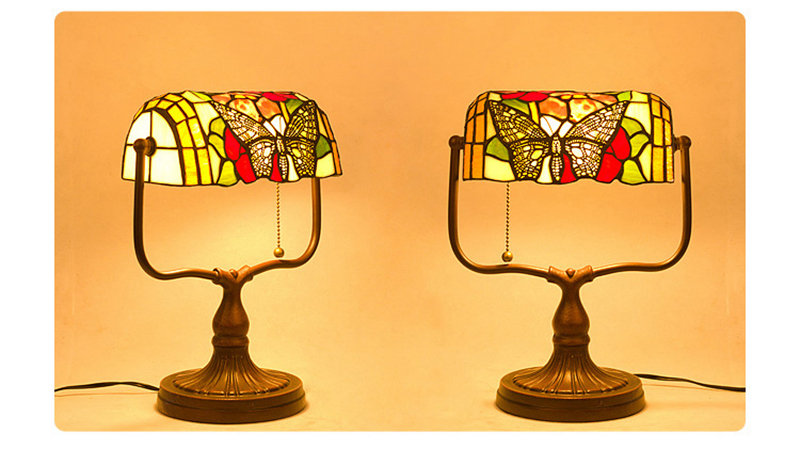 FUMAT Tiffany Style Stained Glass Table Lamp - Romantic Butterfly Vintage Shanghai Design
