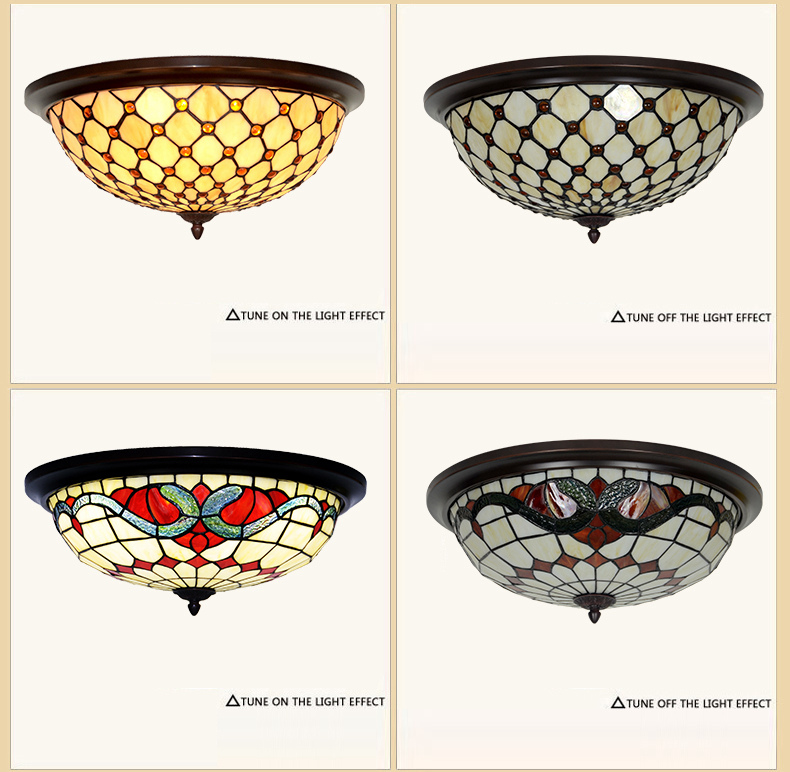 FUMAT Tiffany Style Stained Glass Handcrafted Retro Ceiling Light - Retro Dragonfly Nightfall Red Design