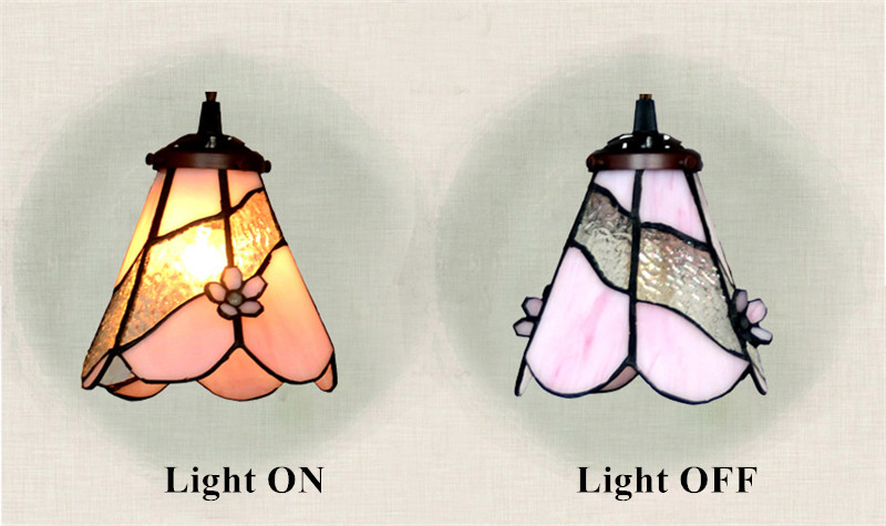 FUMAT Tiffany Style Stained Glass Pendant Lights - Pink Flower Glass Design