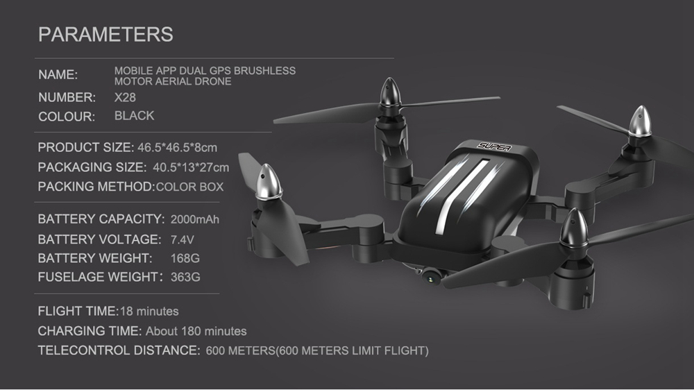 Bayangtoys X28 8MP GPS 5G Wifi FPV Brushless Foldable RC Drone RTF - Black