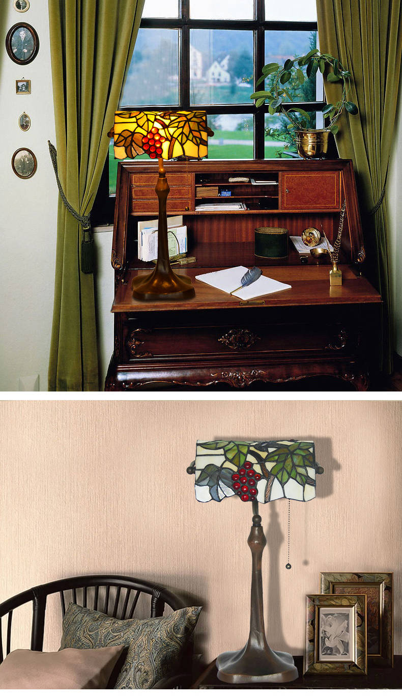 FUMAT Tiffany Style Stained Glass Table Lamp - Romantic Bead Curtain Bank Light Design