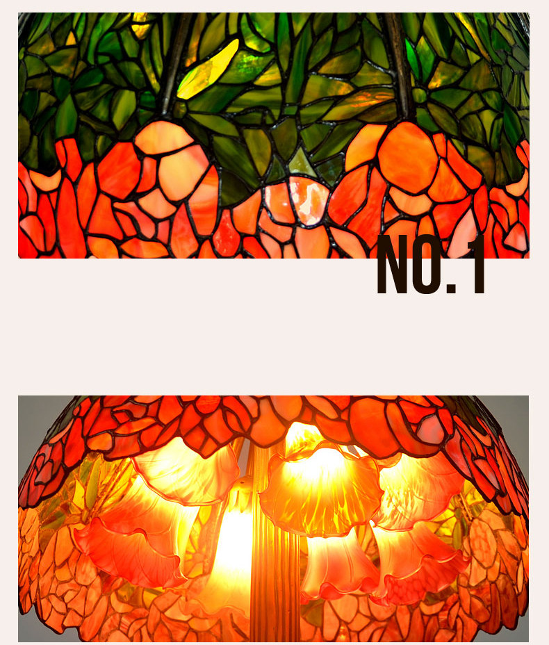 FUMAT Tiffany Style Stained Glass Handcrafted Table Lamp - Romantic Lotus Design
