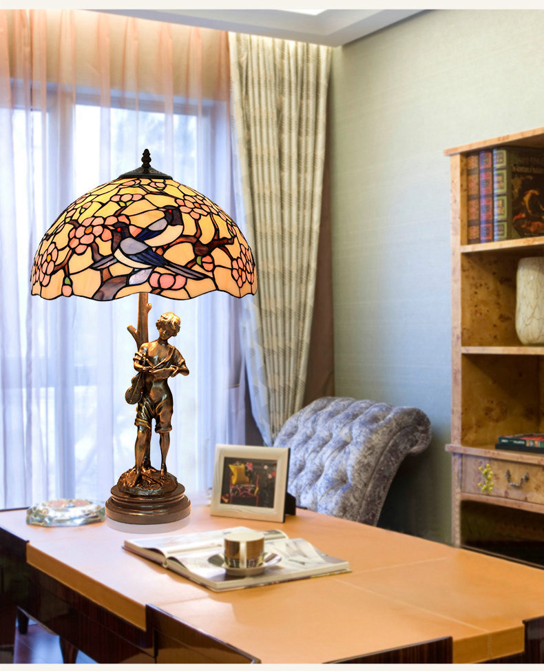 FUMAT Tiffany Style Stained Glass Handcrafted Table Lamp - Copper Antique Saintess Grape Orchard Design