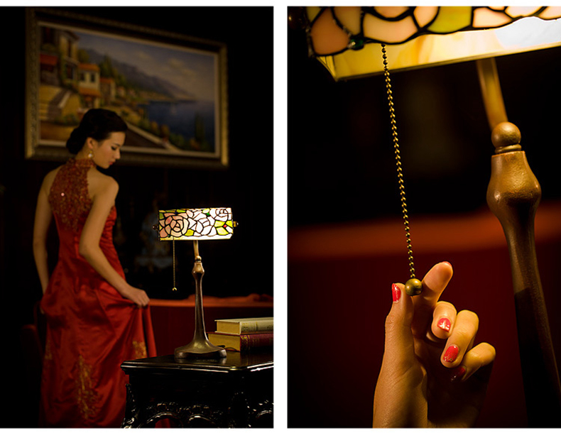 FUMAT Tiffany Style Stained Glass Table Lamp - Romantic Bead Curtain Bank Light Design