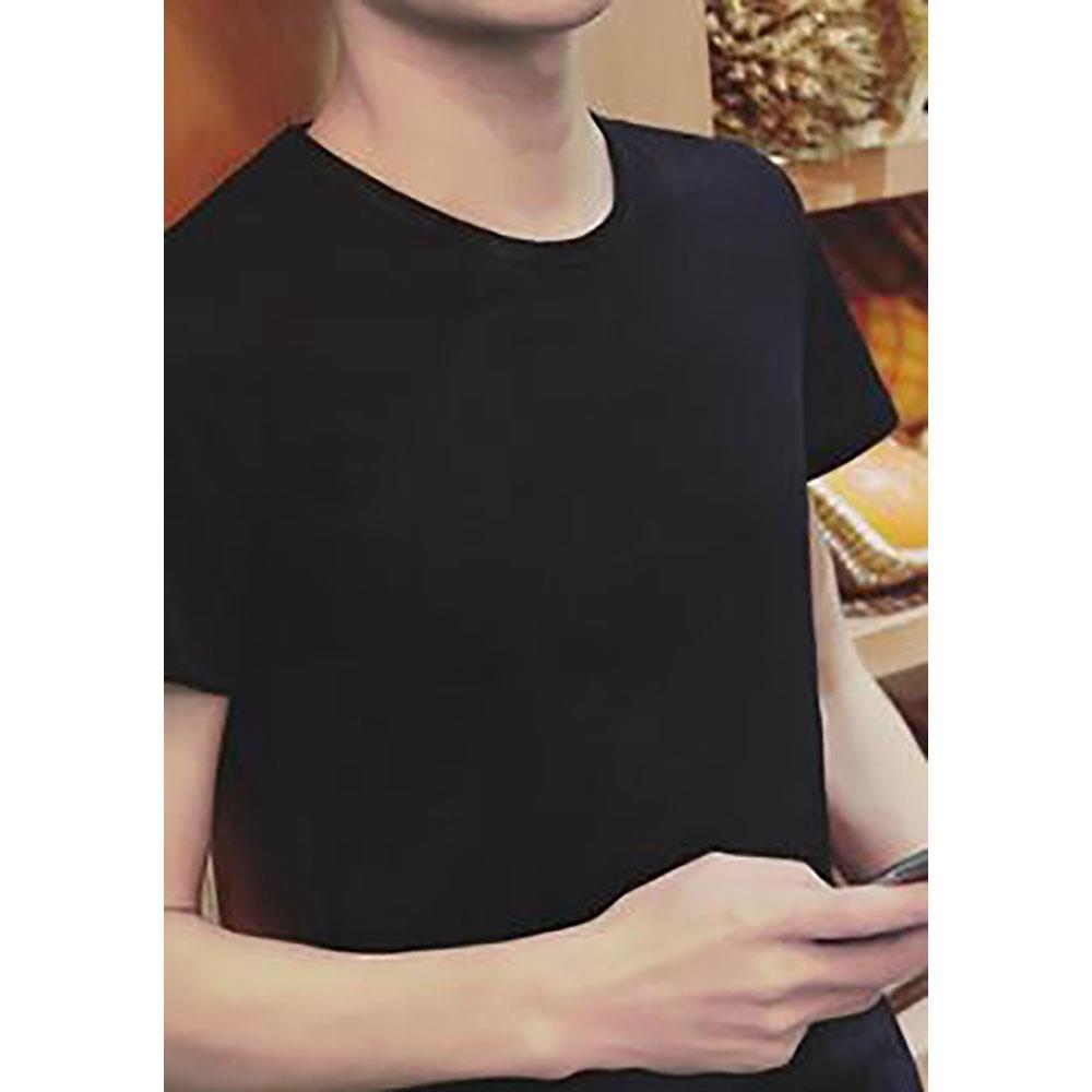 Men's Basic Round Neck Short Sleeve T-shirt (Personality Tee Cultivating Size M) - Black