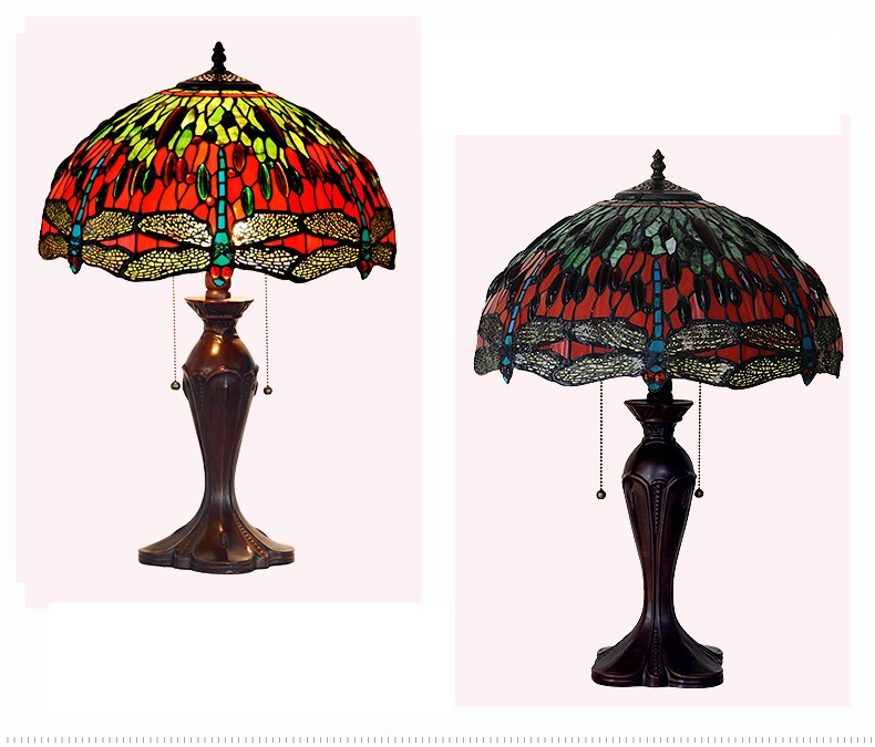 FUMAT 16" Tiffany Style Stained Glass Table Lamp - Retro Dragonfly Glass Design