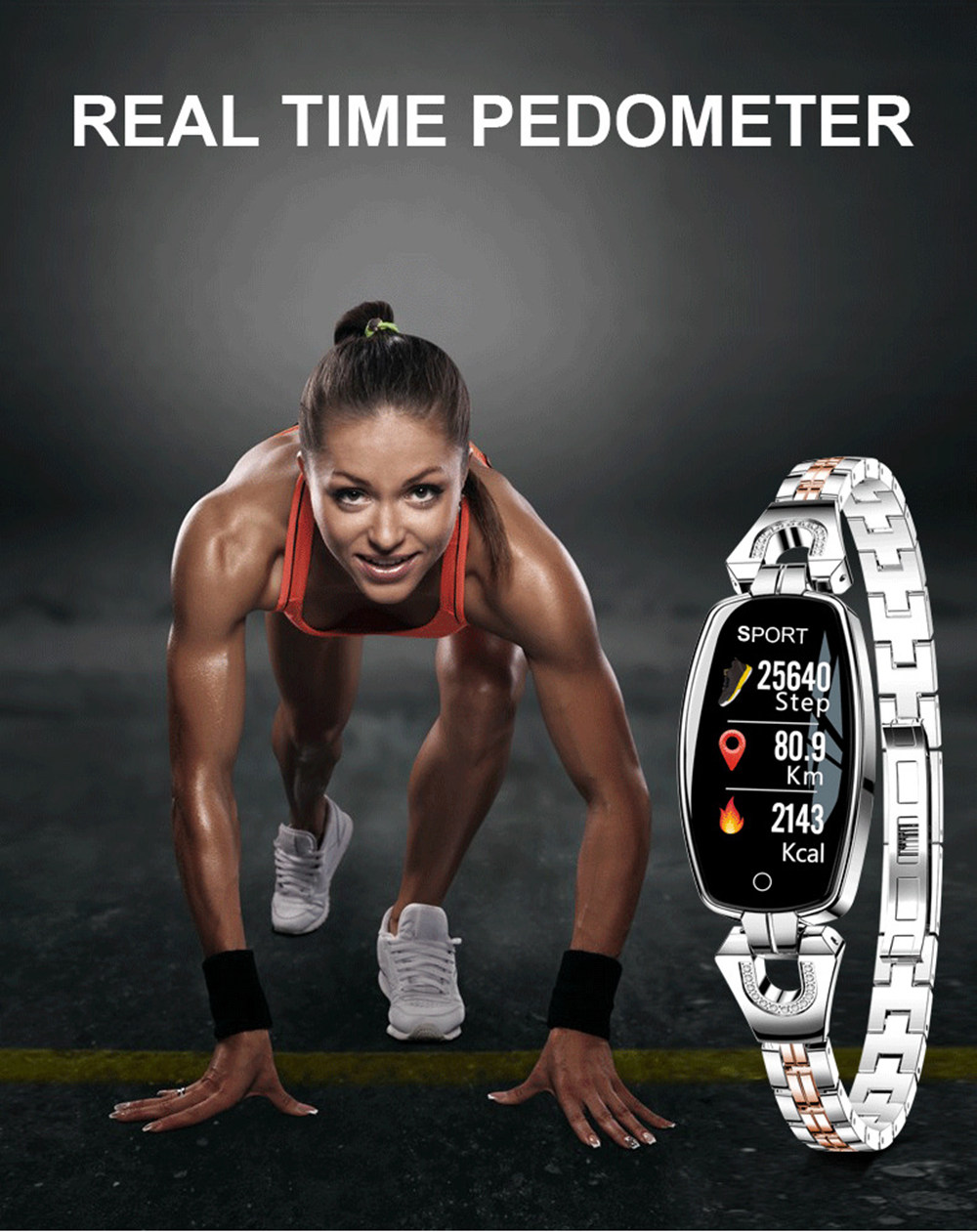 H8 Women Smart Bracelet 0.96 Inch TFT Color Screen Heart Rate Sleep Monitor IP67 Waterproof Multiple Sports Mode - Black