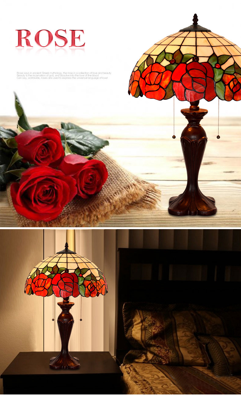 FUMAT Tiffany Style Stained Glass Table Lamp - Romantic Two-tone Rose Design(808 PCS Glass)