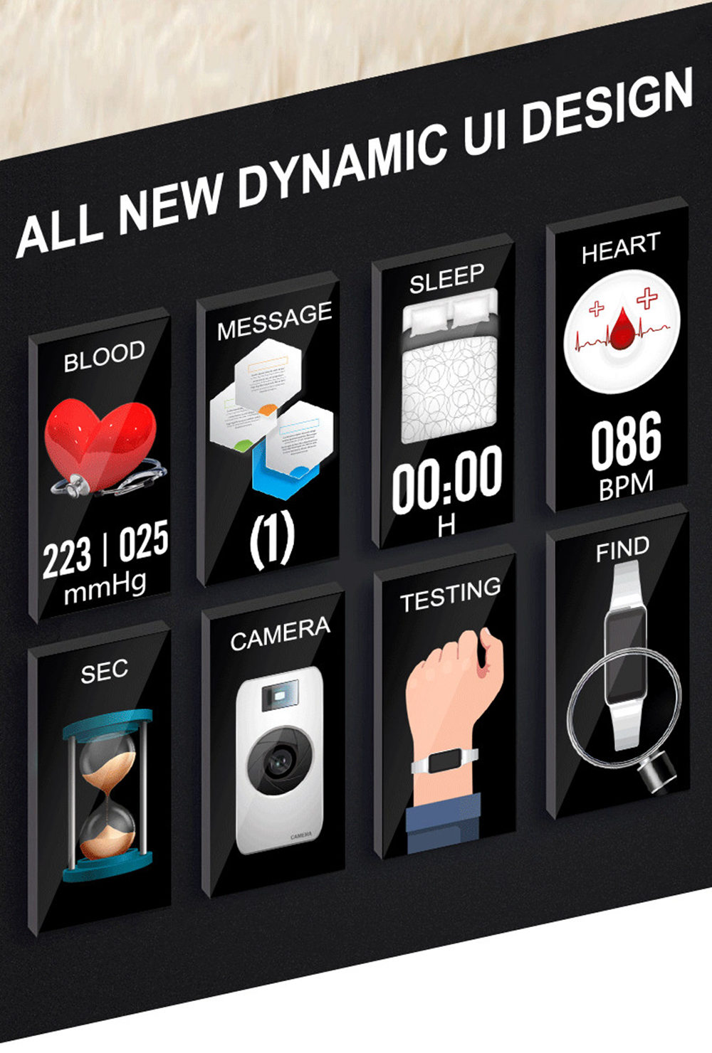 H8 Women Smart Bracelet 0.96 Inch TFT Color Screen Heart Rate Sleep Monitor IP67 Waterproof Multiple Sports Mode - Black