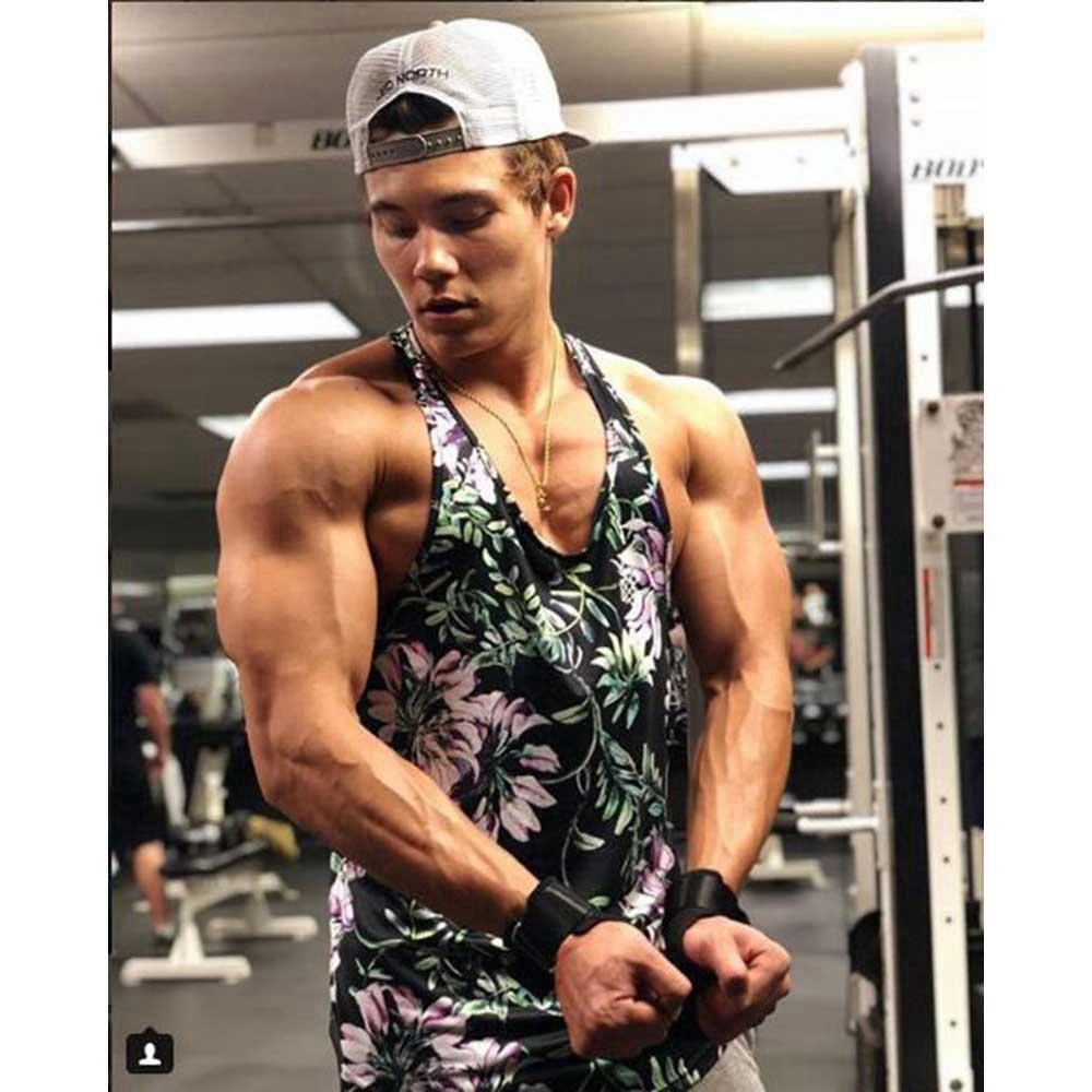 Men Sports Fitness Breathable Slim Vest Size M - Flower