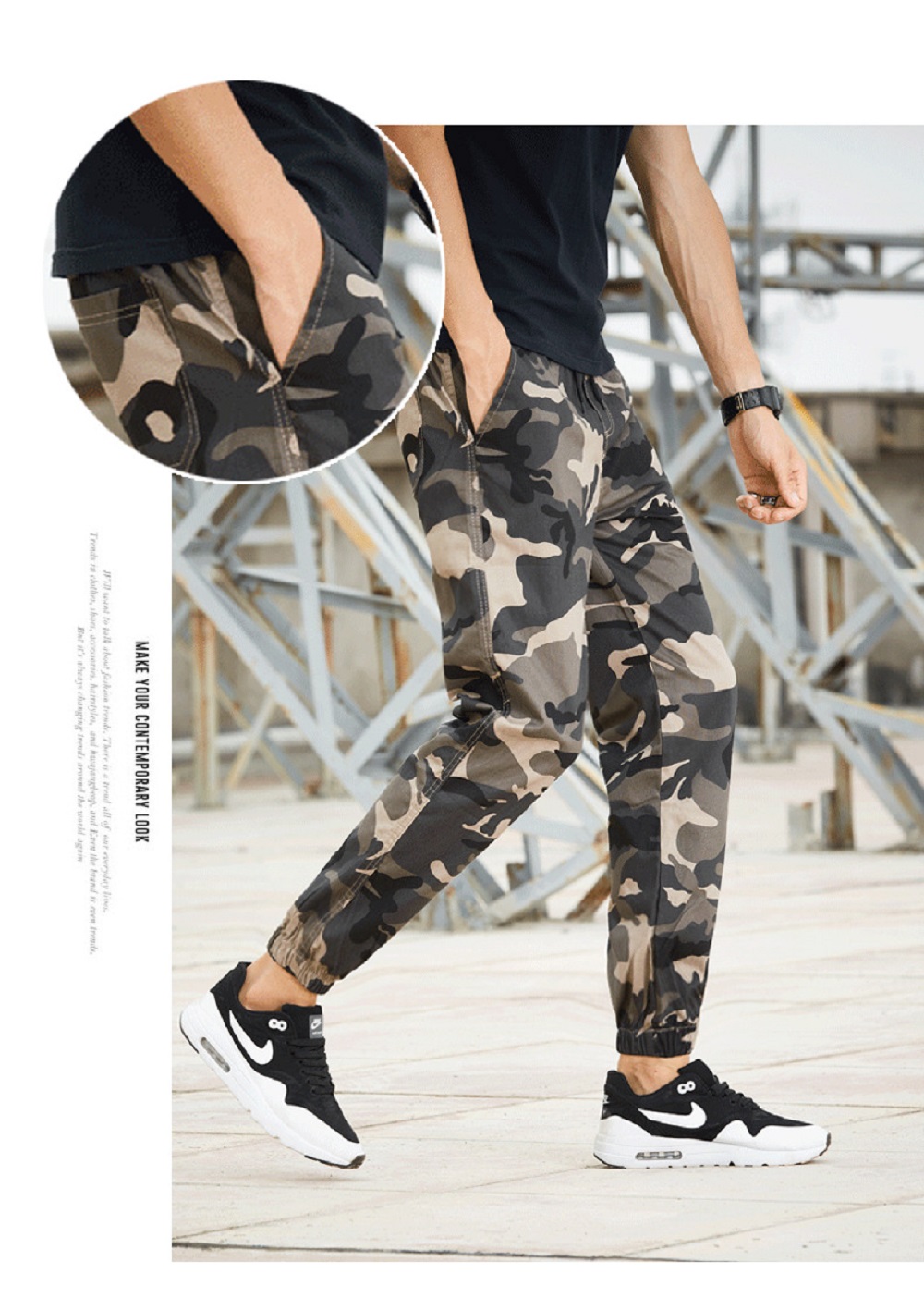 Men's Autumn Casual Sports Camouflage Ninth Pants (Slim Fit Size M) - Army Green