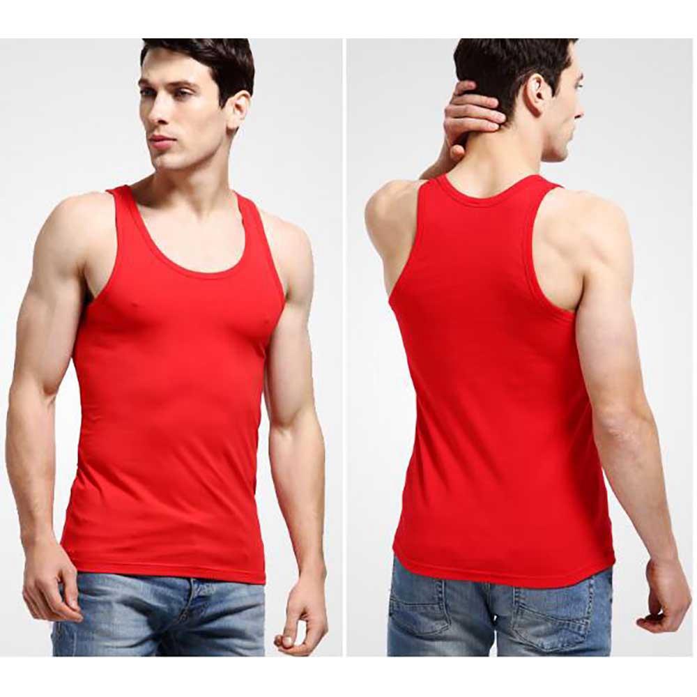 3PCS Men's Solid Color Sleeveless Slim Fit Cotton Vest Size 3XL - White/Black/Red