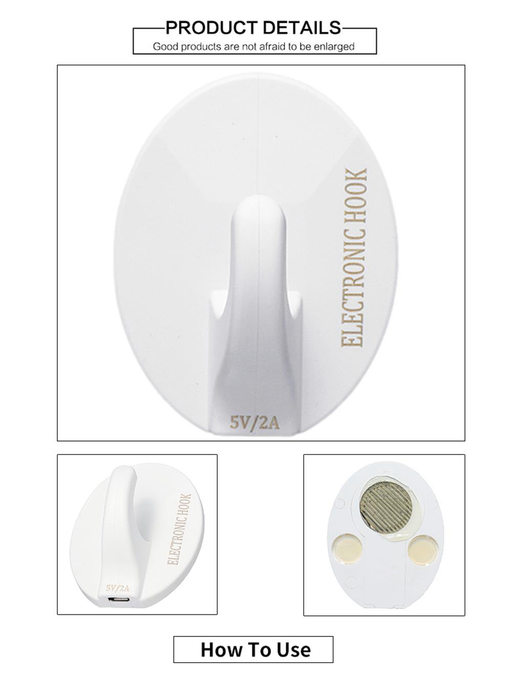 3PCS Electric USB Charging Hook (Recyclable Non-stick Hot Glue) - White