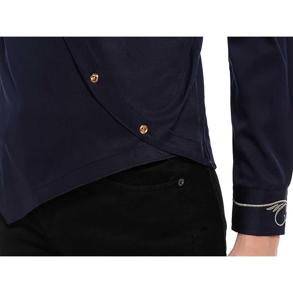 Men's Fashion Casual Long Sleeve Shirt Slim Fit Special Buttons Cotton Size S - Black