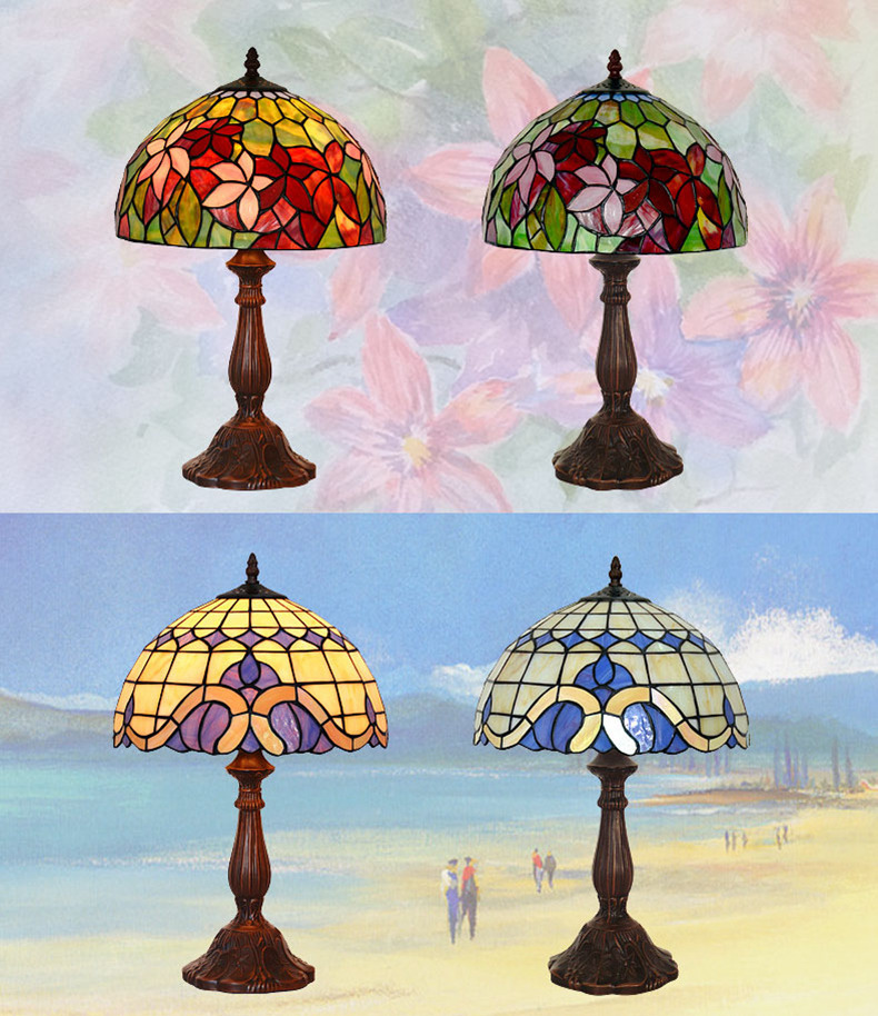 FUMAT Tiffany Style Stained Glass Table Lamp - Romantic Red Tulip Design