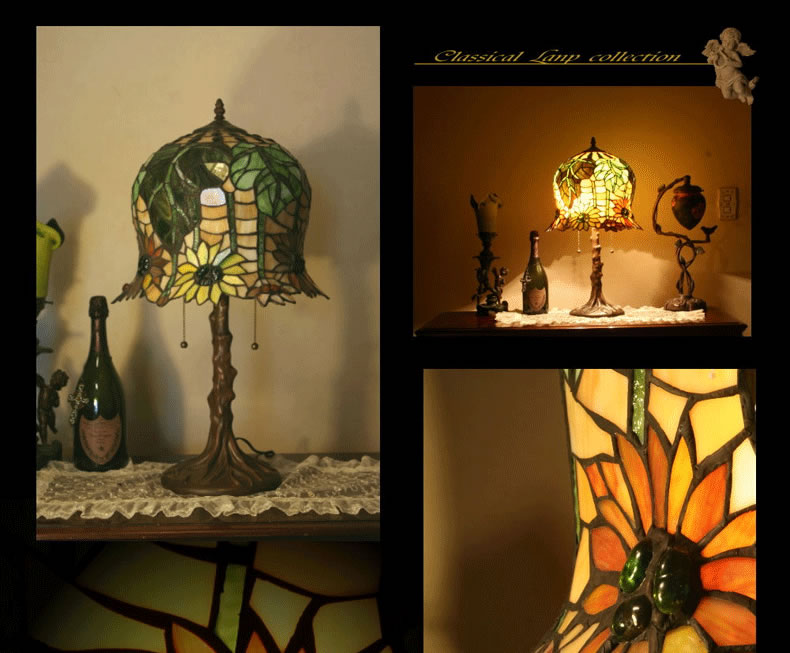 FUMAT Tiffany Style Stained Glass Handcrafted Table Lamp - Romantic Sunflower Design