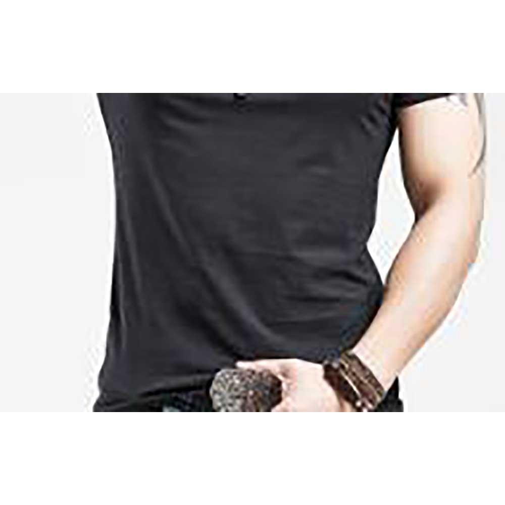 Men Solid Color Casual T-shirt Cotton Crewneck Short Sleeve Size 4XL - Black