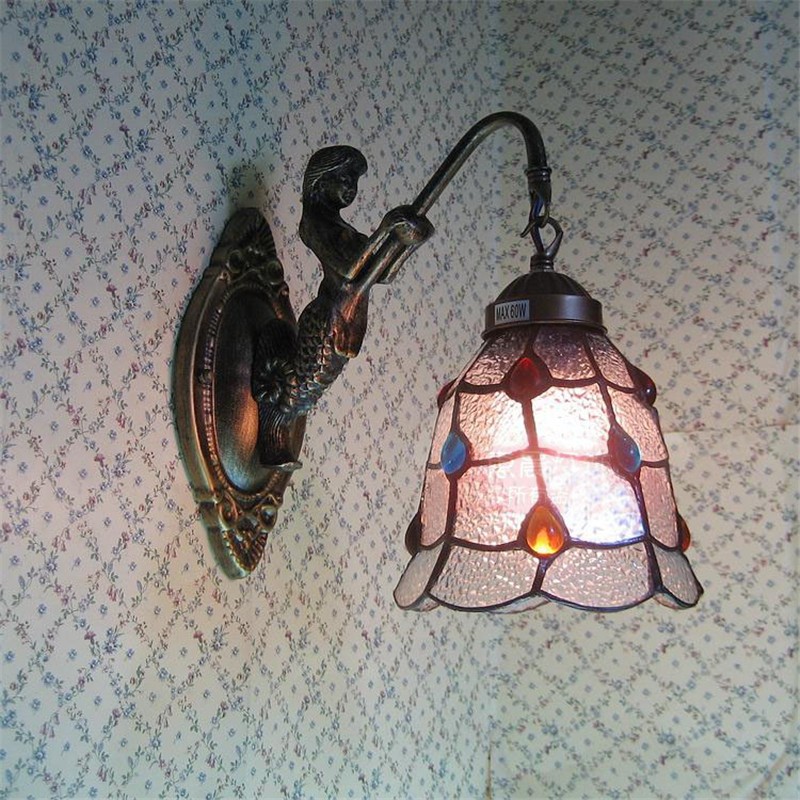 FUMAT Stained Glass LED Wall Lamp - Vintage Mermaid Glass Design