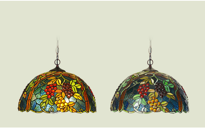 FUMAT 17" Tiffany Style Stained Glass Pendant Light - Romantic Grape Design